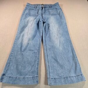 Luvamia Wide Leg Jeans Womens XL Light Blue High Rise Front Patch Pocket Stretch